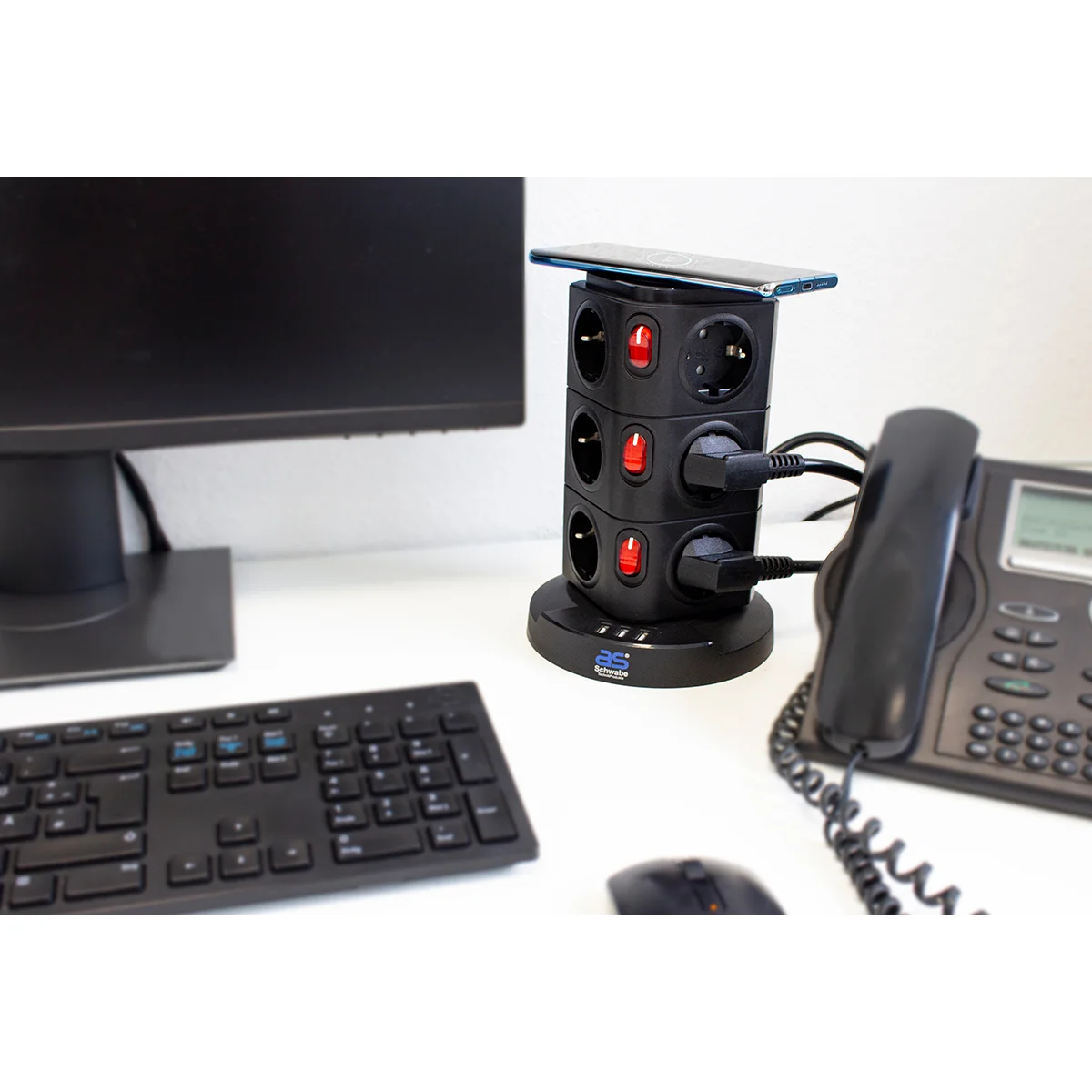 as-schwabe-mixo-steckdosentower-12-fach-wireless-schwarz-2m image 3
