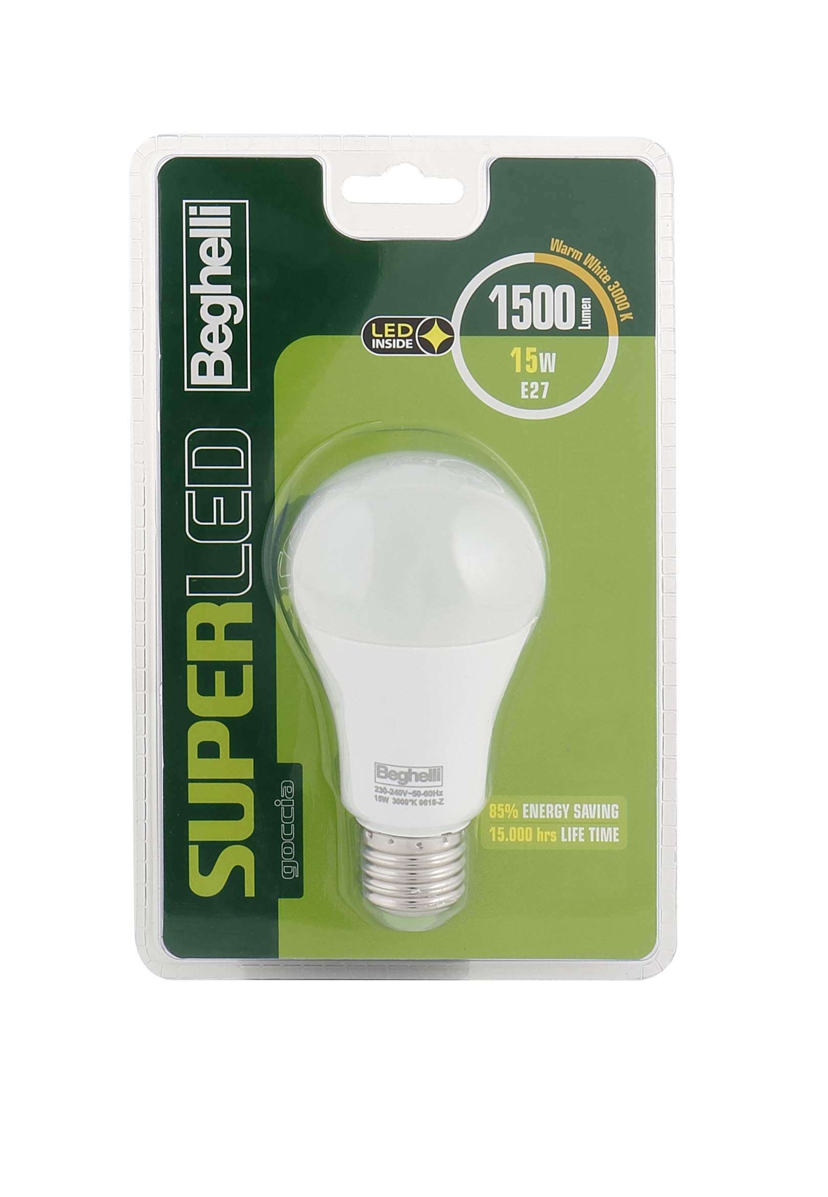 beghelli-superled-e27-15w-tropfenlampe-warmwei-3000k image 1