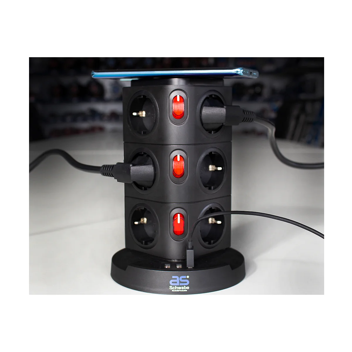 as-schwabe-mixo-steckdosentower-12-fach-wireless-schwarz-2m image 4
