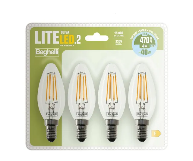 beghelli-liteled2-oliva-filament-e14-4w-4er-pack-klar image 1