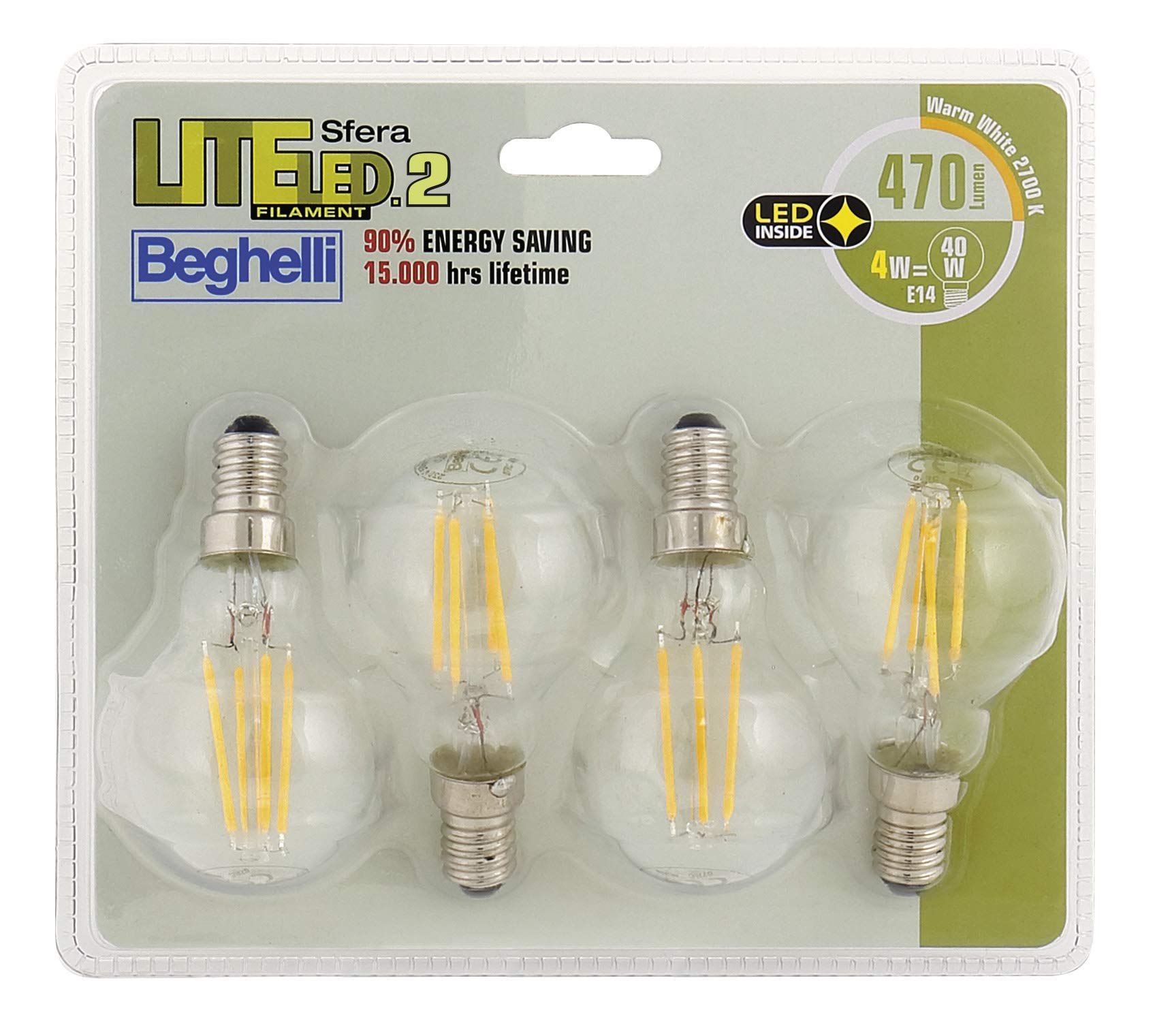 beghelli-liteled2-sfera-filament-e14-4w-4er-pack-klar image 1