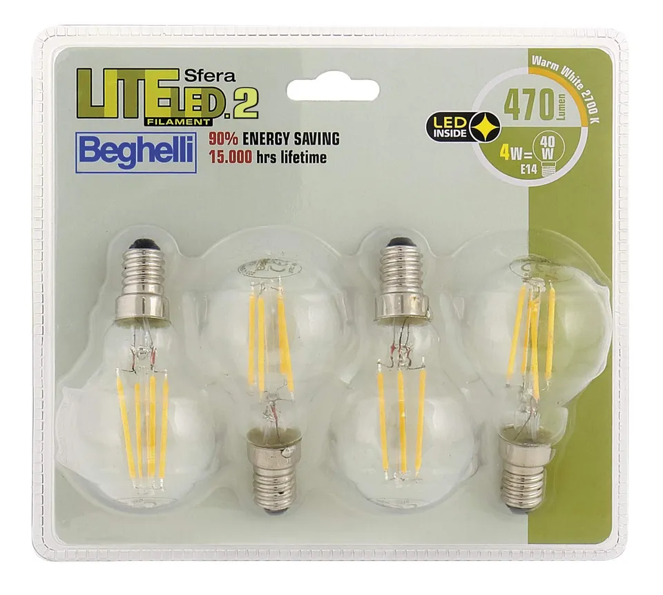 beghelli-liteled2-sfera-filament-e14-4w-4er-pack-klar image 1
