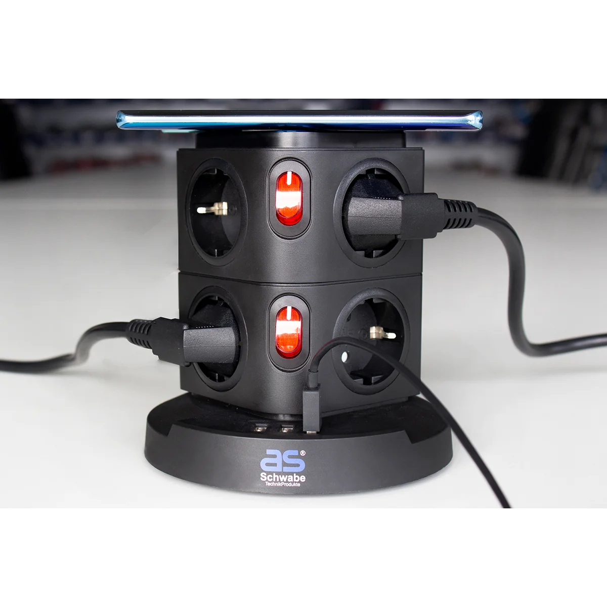 as-schwabe-mixo-steckdosentower-8-fach-schwarz-usb image 5