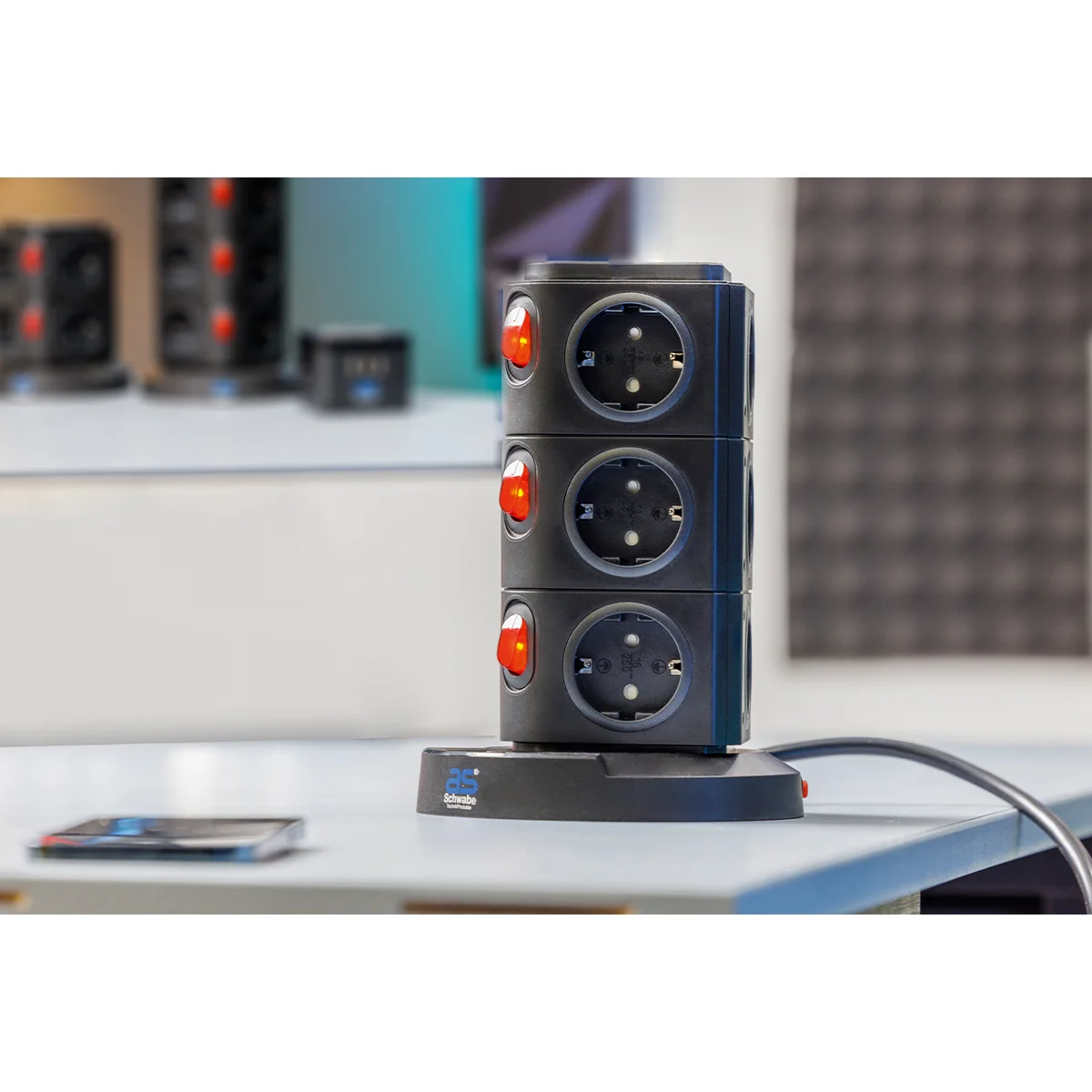 as-schwabe-mixo-steckdosentower-12-fach-wireless-schwarz-2m image 5