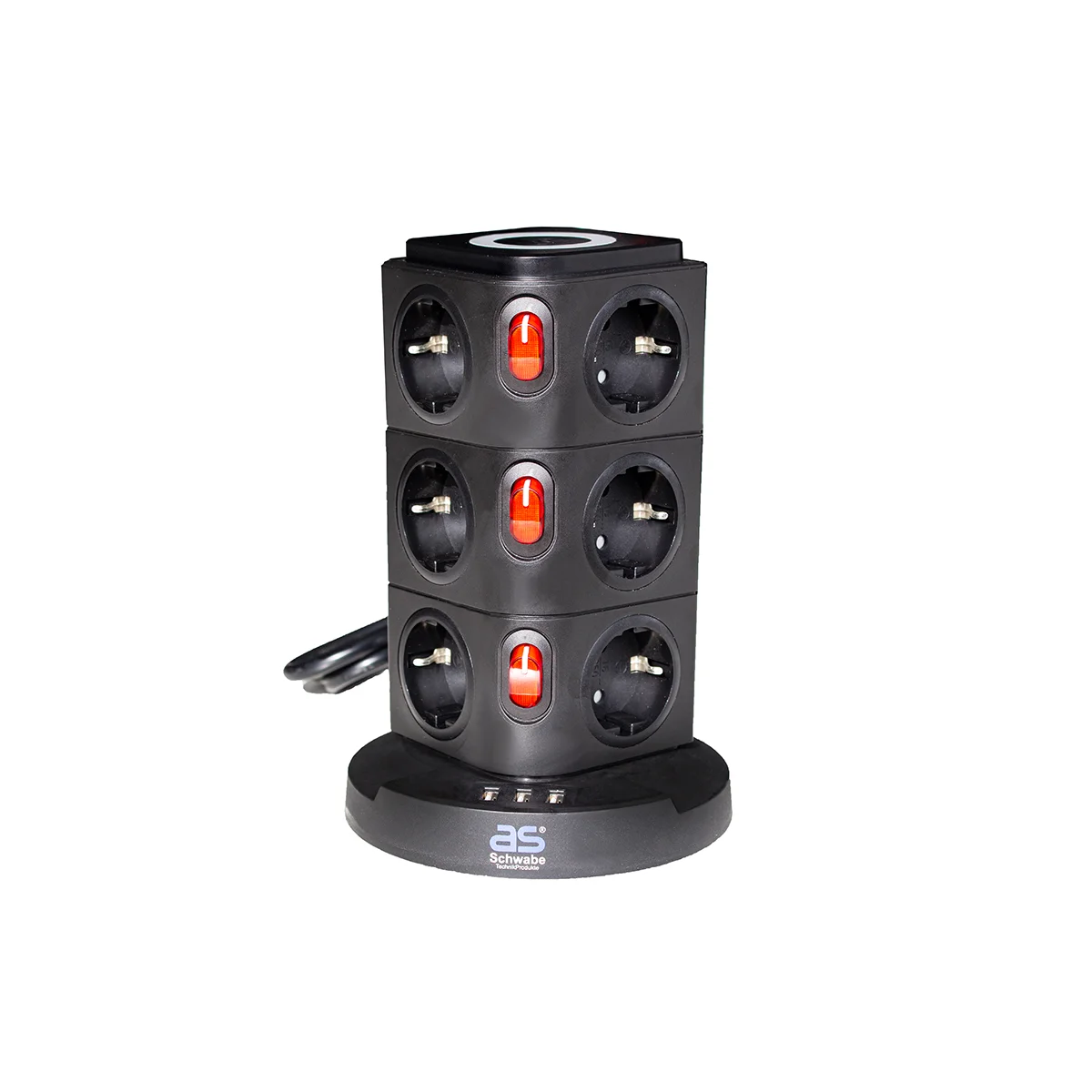 as-schwabe-mixo-steckdosentower-12-fach-wireless-schwarz-2m image 2