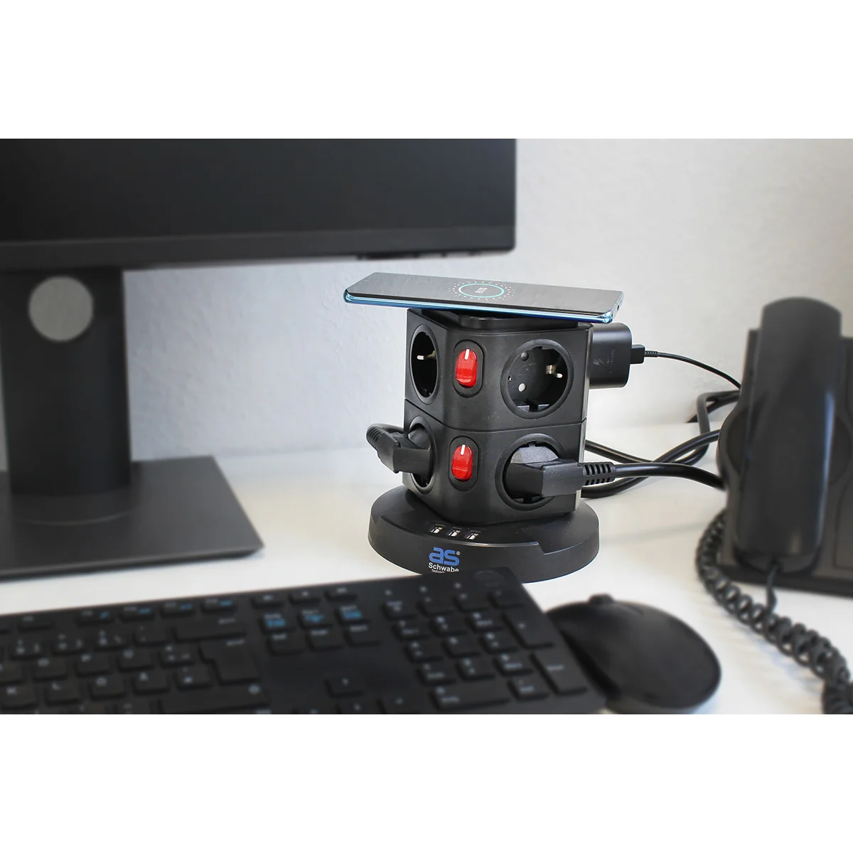 as-schwabe-mixo-steckdosentower-8-fach-schwarz-usb image 7