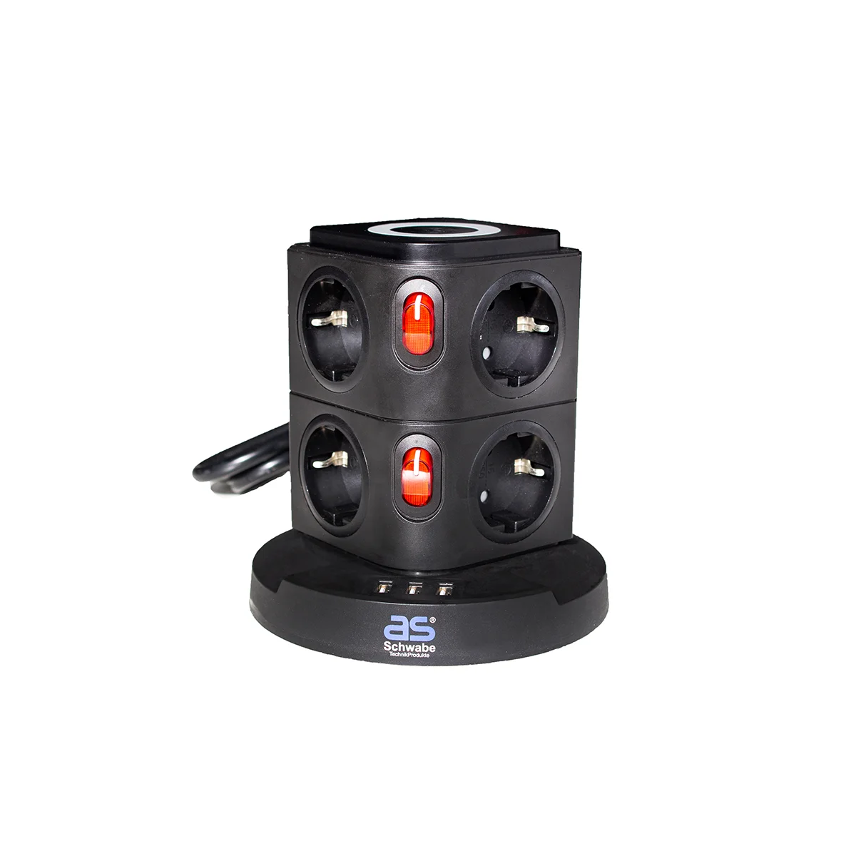 as-schwabe-mixo-steckdosentower-8-fach-schwarz-usb image 2