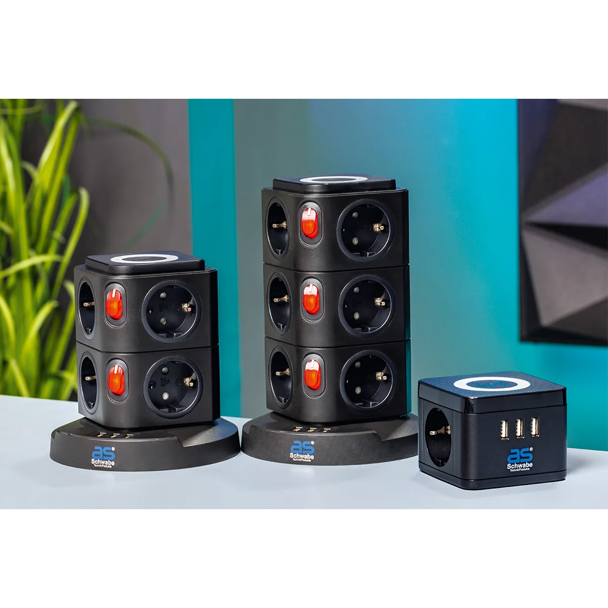 as-schwabe-mixo-steckdosentower-12-fach-wireless-schwarz-2m image 6